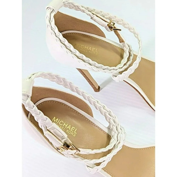 Michael Kors Women's Astrid White Leather Braided Heel Sandal Size 8.5 MSRP $145 - Picture 7 of 11
